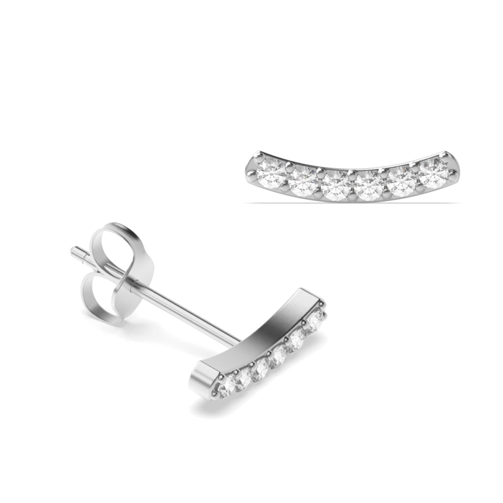 Curved Bar Diamond Stud Earrings / Christmas Gift