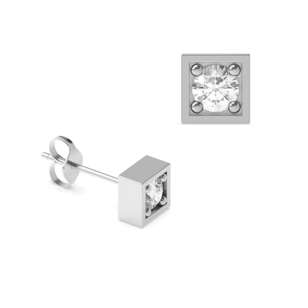 Prong Setting Round Square Shape Moissanite Stud Earrings (3.40mm)