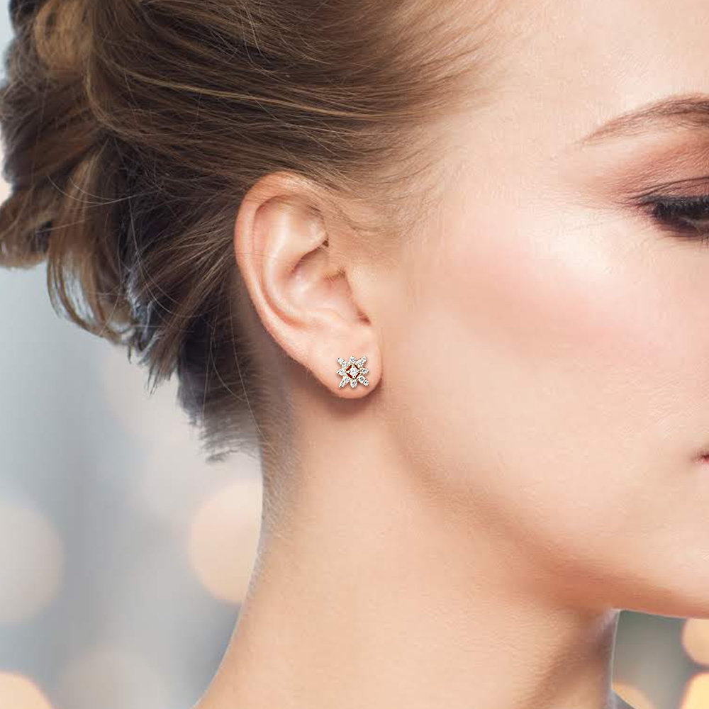 Pave Setting Round Flower Lab Grown Diamond Earrings