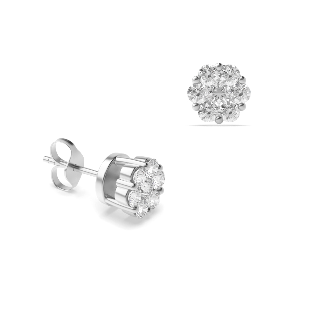 Pave Setting Round Shape High Setting Cluster Diamond Stud Earrings
