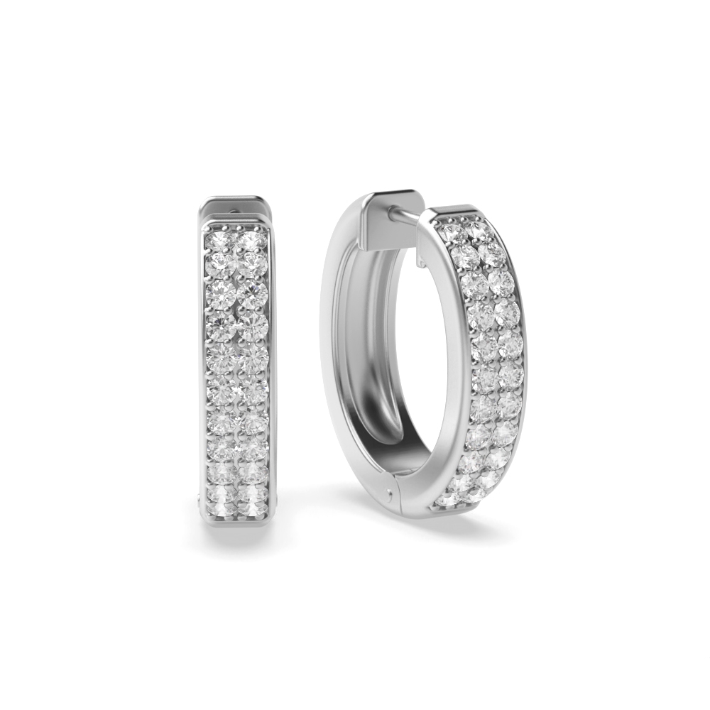 Pave Setting Round Cut Two Rows of Diamond Hoop Earrings (17.60mm)
