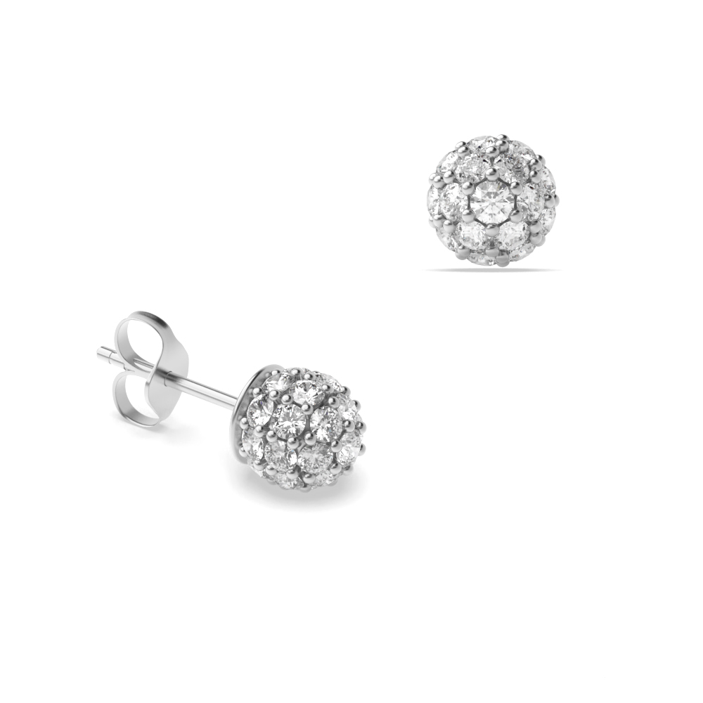 Pave Setting Round Lab Grown Diamond Stylish Minimum Fashion Cluster Earrings (3.50mm)