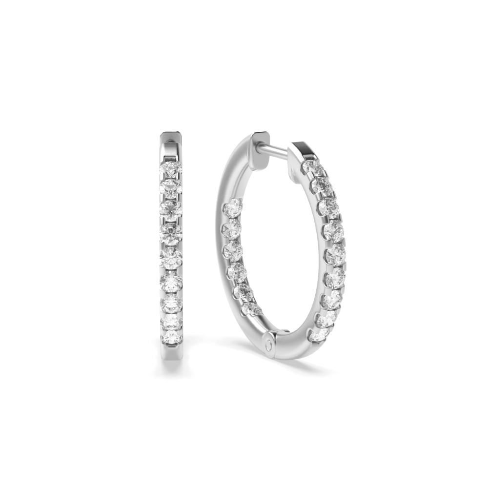 Prong Setting Round Diamond Delicate Small Hoop Earrings (14mm)