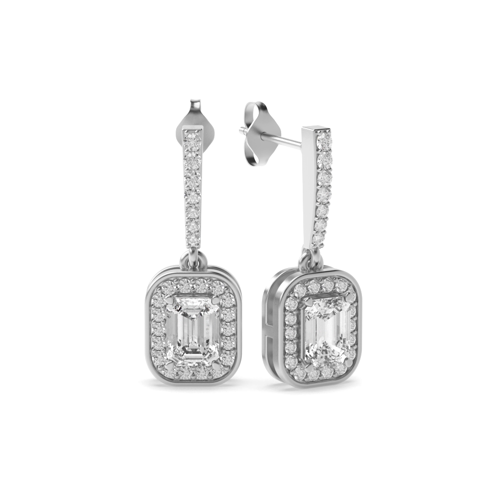 Emerald Cut Diamond Grouped with Diamond Long Drop Earrings (19.60mm X 7.0mm)