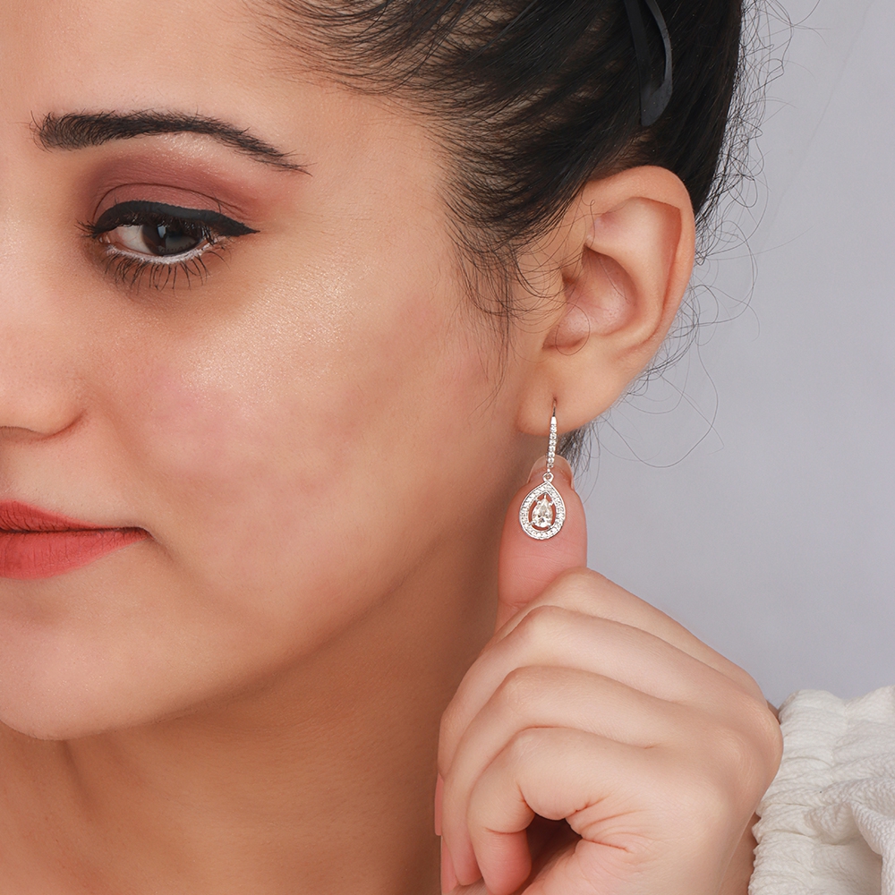 Prong Pear Rose Gold halo Drop Earrings