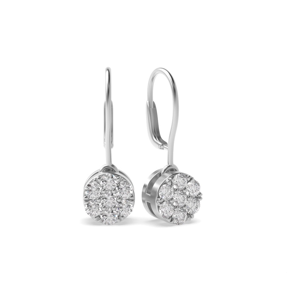 Pave Setting Round Shape Lab Grown Diamond Ear Hoop Cluster Drop Earrings (5.70mm-9.00mm)