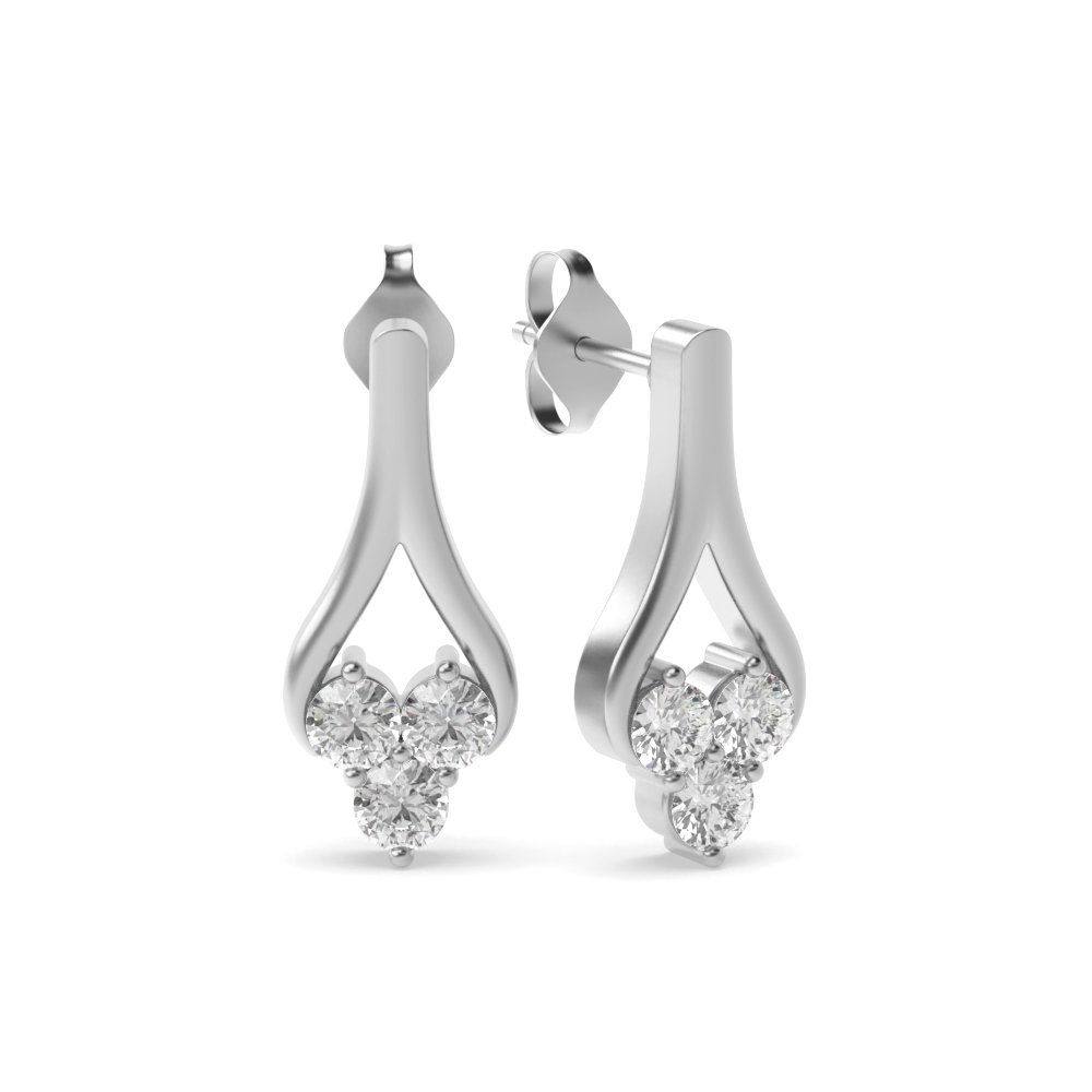Bezel Setting Round Three Diamond Long Drop Designer Earrings