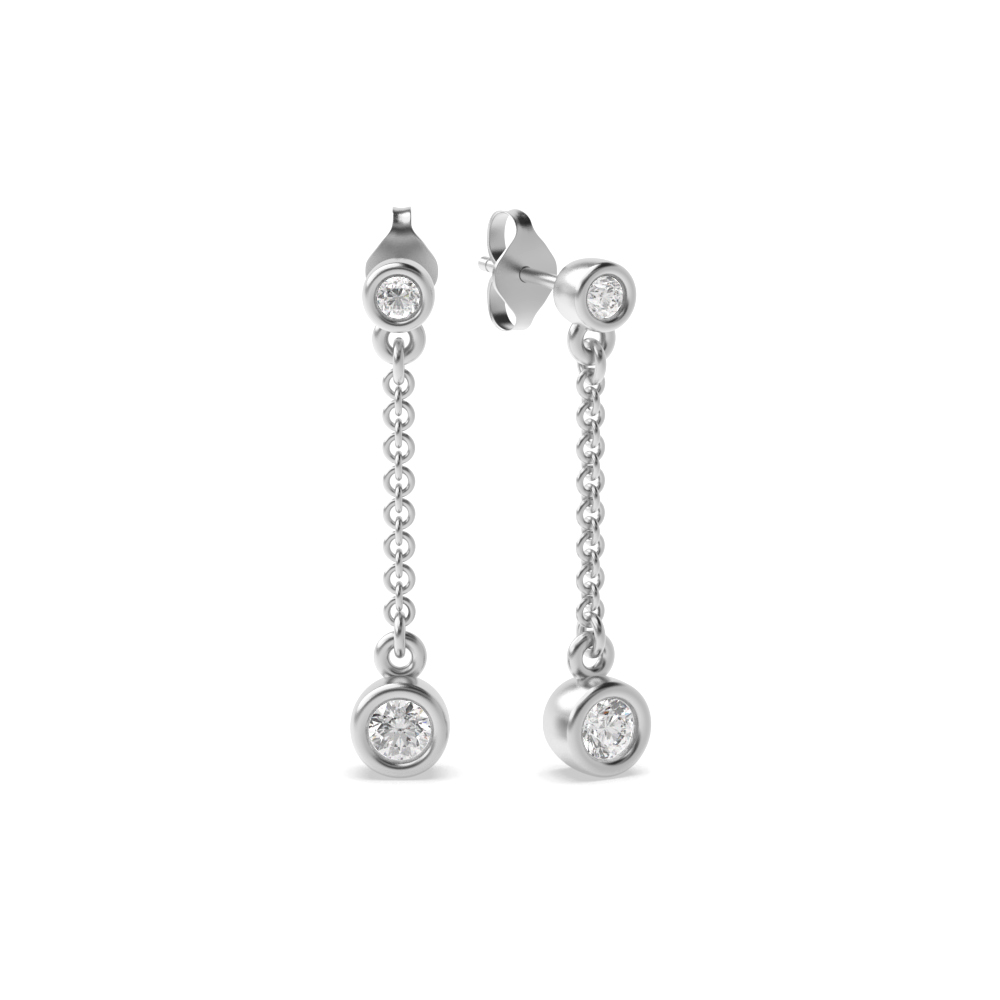Bezel Setting Round Diamond Statement Long Drop Earring (4.50mm - 8.00mm)