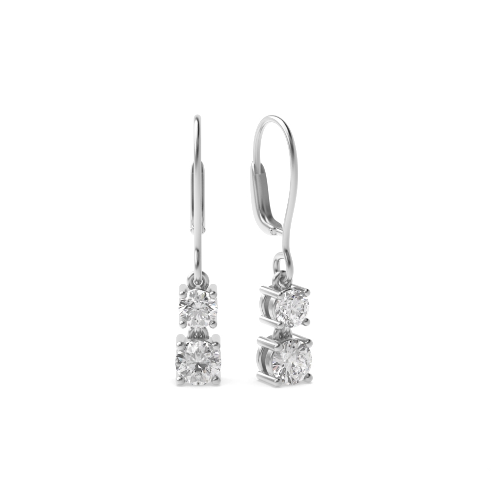 4 Prong Setting Round Shape Two Diamonds Ear Hoop Drop Earring (8.0mm X 3.20mm)