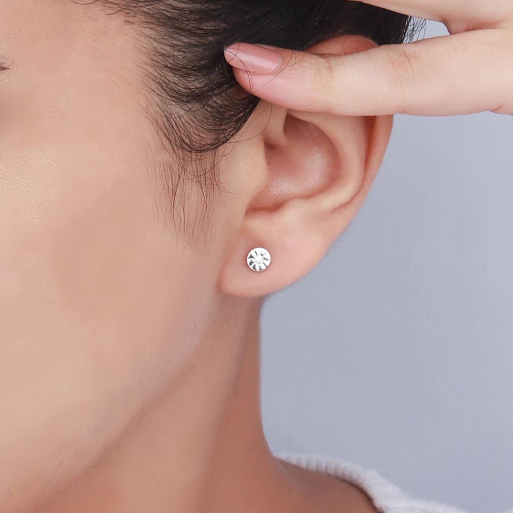 Flush Setting Round solid Stud Earrings