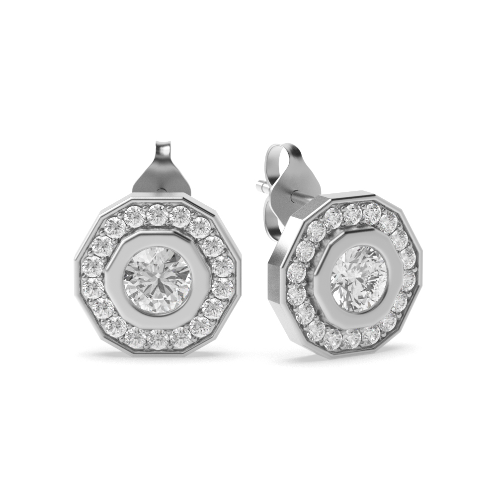 Dodecagon Shape Circle of Diamonds Mens Stud Earrings (7.00mm)