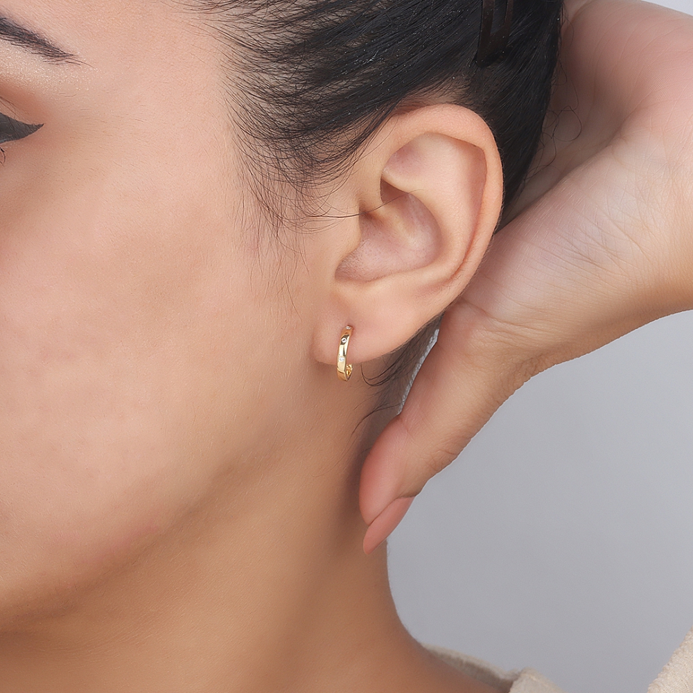 Flush Setting Round Silver open end Hoop Earrings