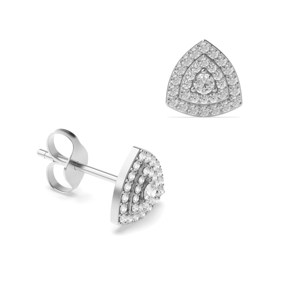 Trillion Shape Round Cut Diamonds Halo Cluster Diamond Earrings (8.5mm)