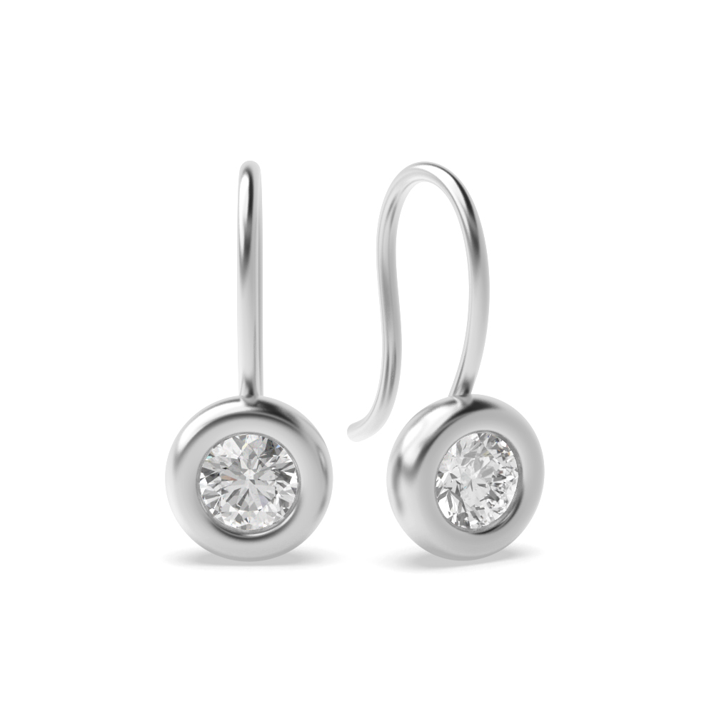 Bezel Setting Diamond Hook Drop Stud Earrings (19.00Mm X 12.50Mm)