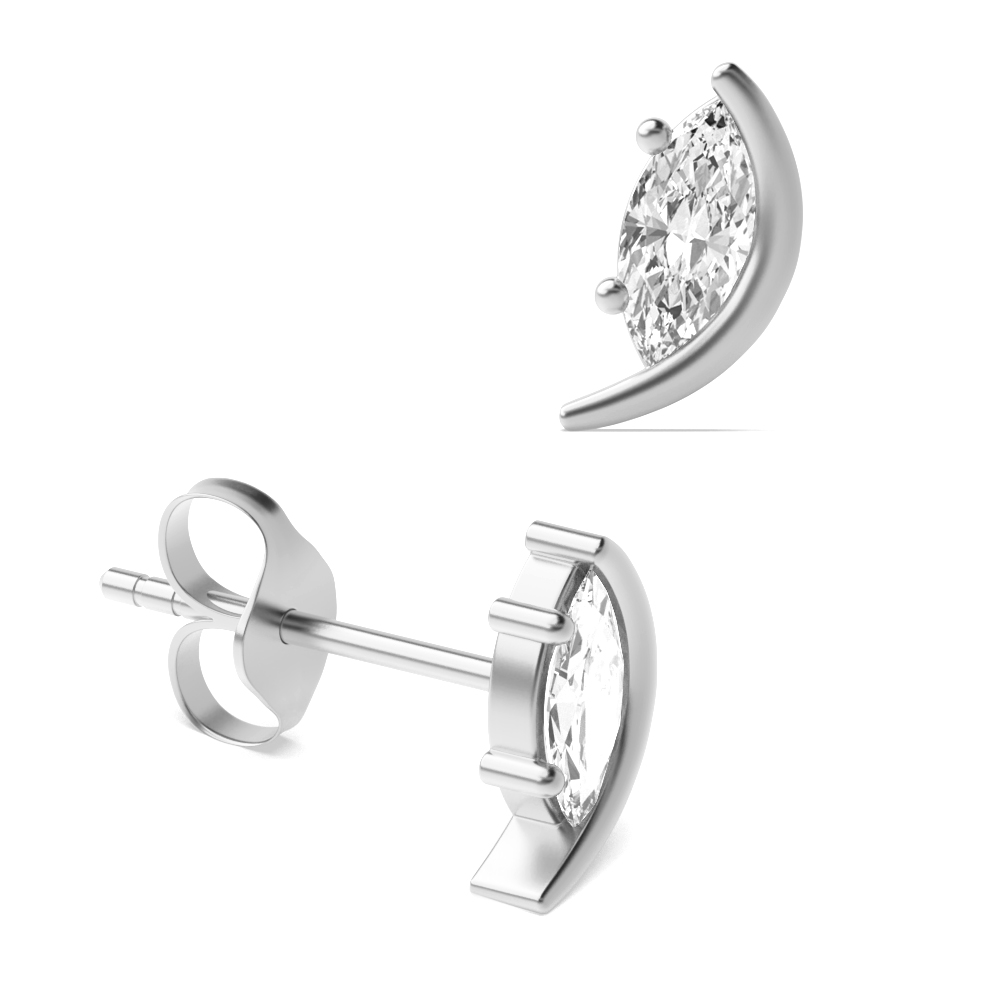 Marquise Shape Half Moon Diamond Stud Earrings for Women (8.20mm X 5.00mm)