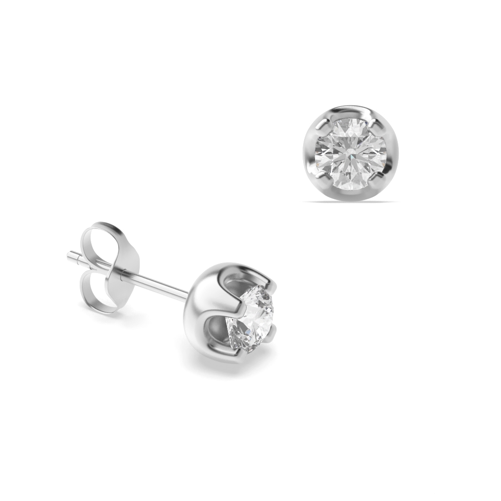 4 Prongs Round Shape Chunky Diamond Stud Earrings (4.00mm)
