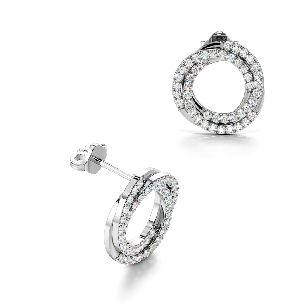 Pave Setting Round Shape Twisting Circle Diamond Designer Earrings  (13.30mm)