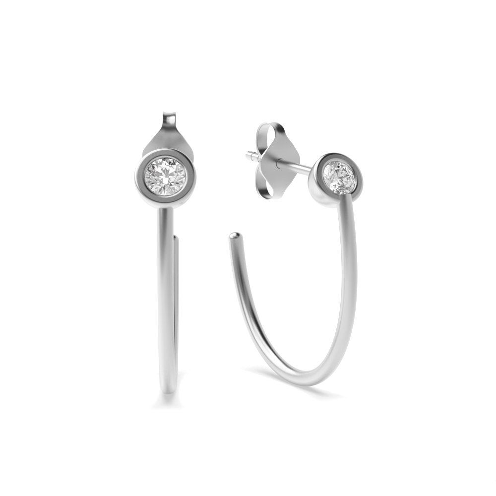 Bezel Setting Round Shape Huggies Moissanite Hoop Earrings (12.5Mm)