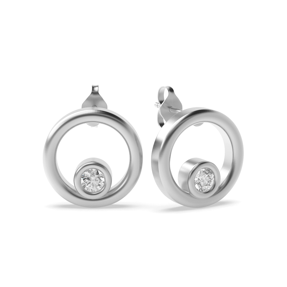 Bezel Setting Round Dainty Circle Diamond Designer Earrings  (8.00mm)