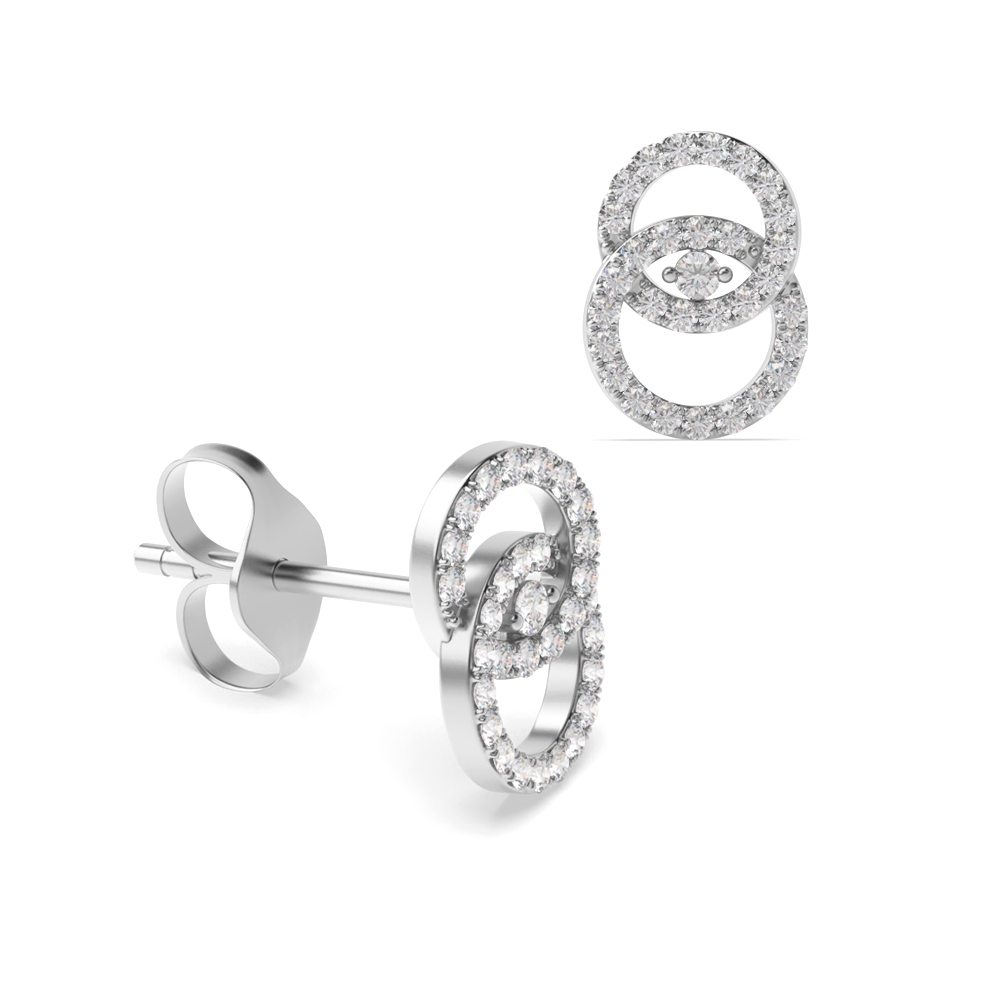 Pave Setting Interlocking Double Circle Diamond Designer Earrings  (12.00mm X 9.00mm)
