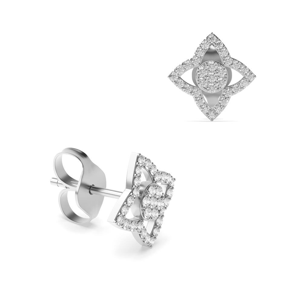 Pave Setting Flower Petal Designer Cluster Diamond Earrings (13.70mm)