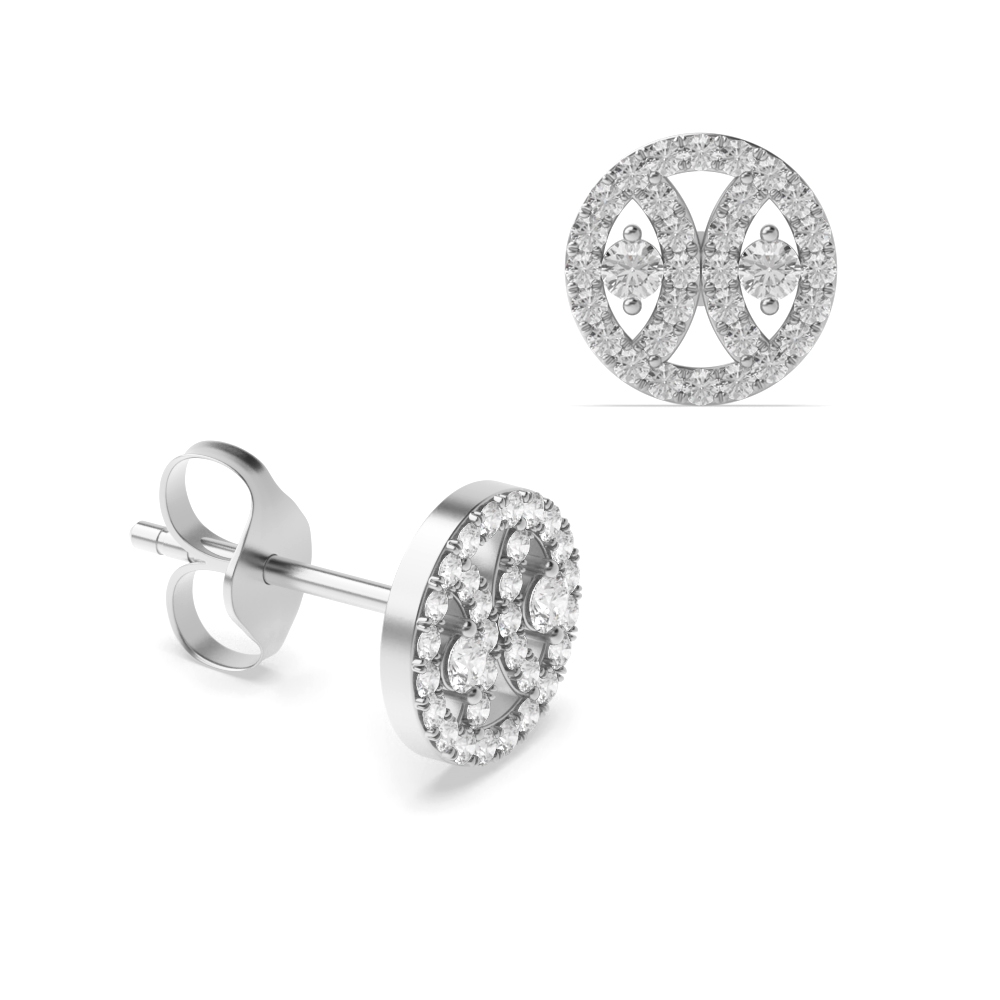 Pave Setting Round Shape Circle Designer Cluster Diamond Earrings (8.00mm)