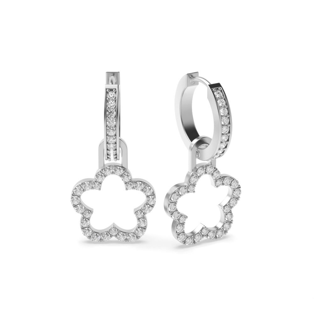 Pave Setting Round Shape Clover Drop Designer Diamond Drop Earrings (21.50mm  X 10.60mm)