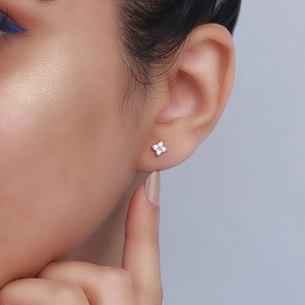 4 Prong Round Tiny Naturally Mined Diamond Stud Earrings