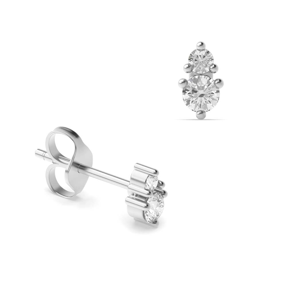 Round Shape Double Diamond Stud Drop Earrings | Abelini