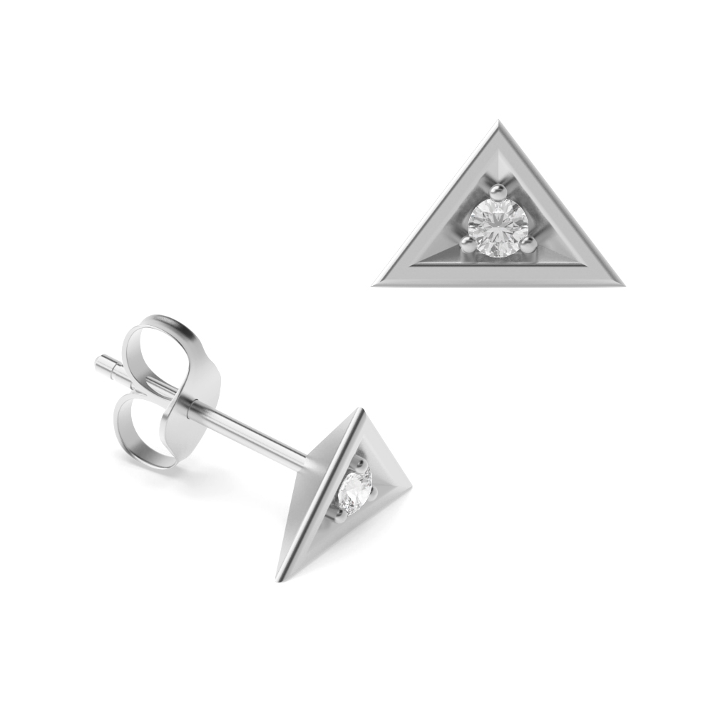 Prong Setting Round Shape Triangle Diamond Stud Earrings  (4.00mm - 8.00mm)