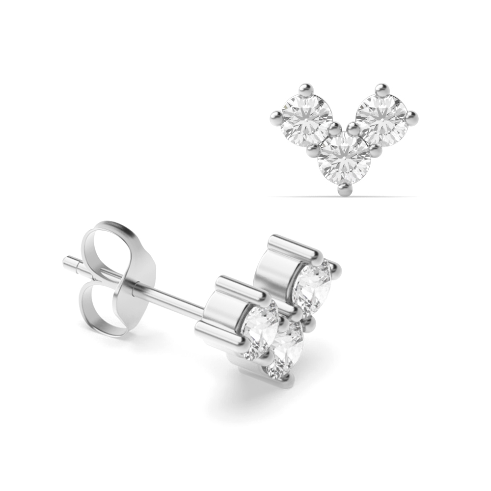 Prong Setting Round Shape Chevron Designer Stud Diamond Earrings (4.00mm X 5.20mm)