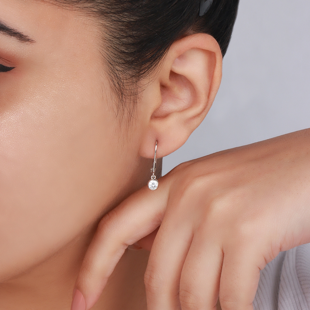 Bezel Setting Platinum Drop Earrings