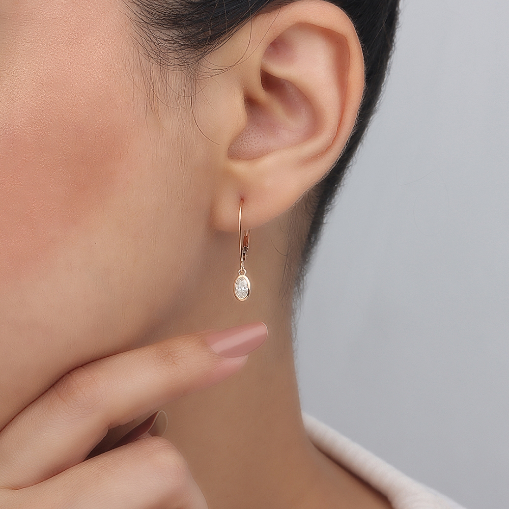 Bezel Setting Oval Hoop stud dangling Diamond Earrings