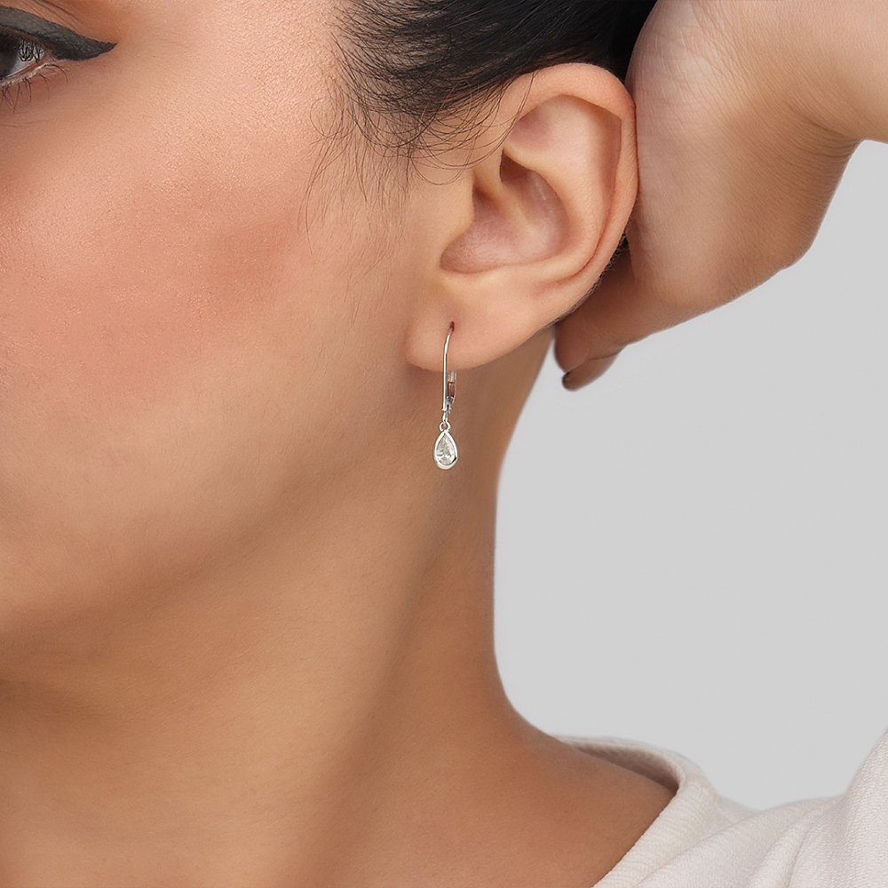 Prong Pear Hoop stud dangling Diamond Earrings