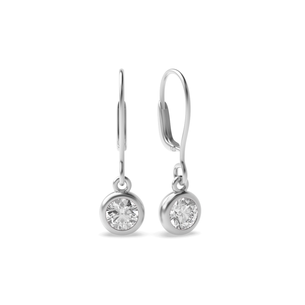 Bezel Setting Round Shape Leverback Dangle Diamond Drop Earrings