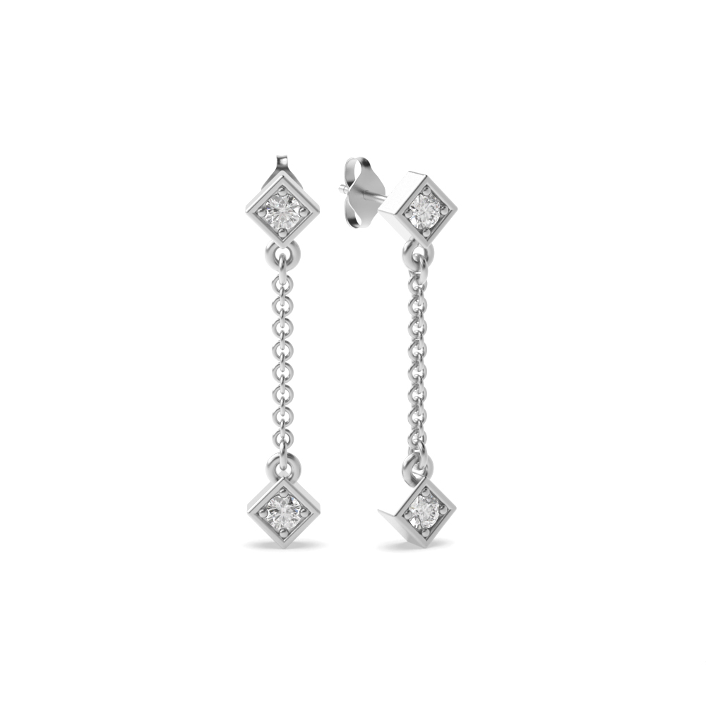 4 Prongs Round Shape Diamond Long Drop Earrings (20.0Mm X 3.90Mm)