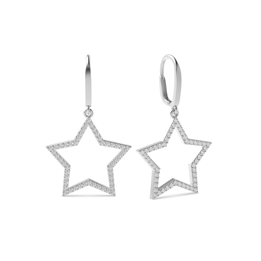 Pave Setting Round Shape Leverback Star Diamond Drop Earrings  (22.40mm X 21.60mm)