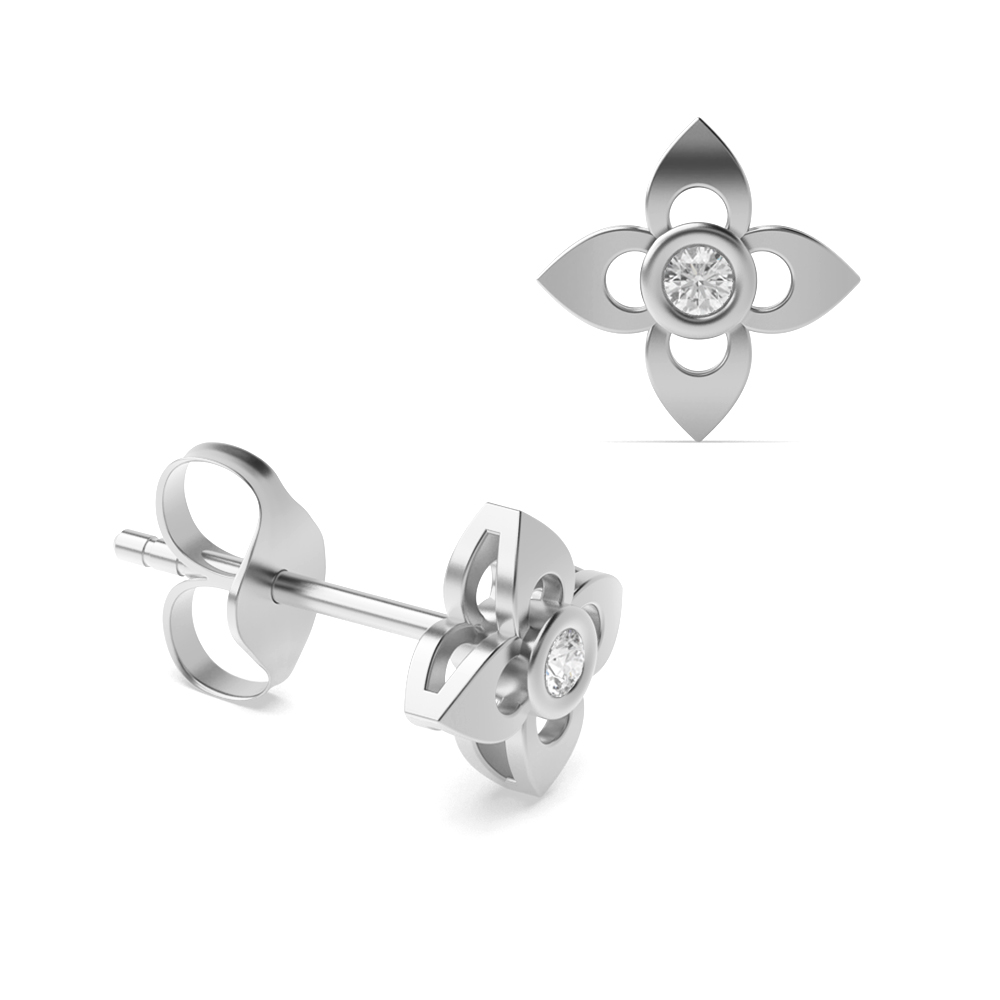 Bezel Setting Round Shape Flower Petal Diamond Designer Earrings  (10.0mm)
