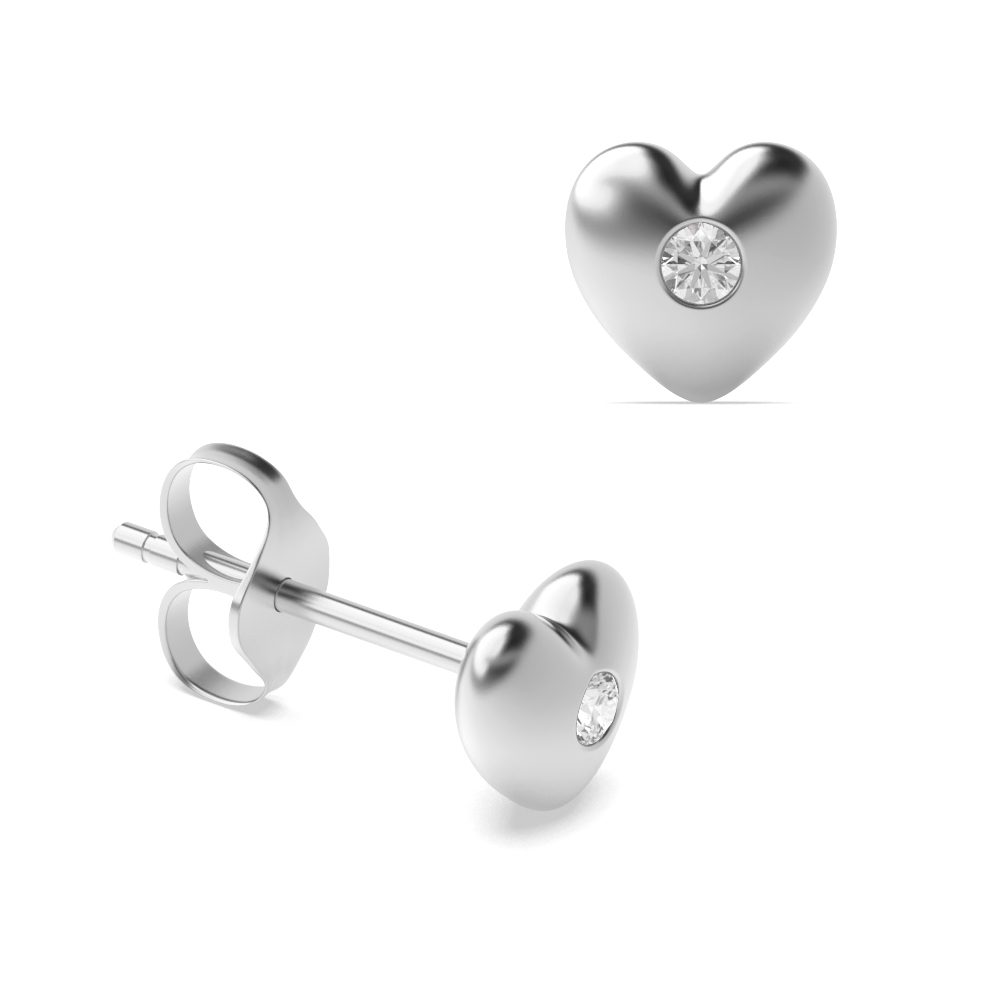 Bezel Setting Round Shape Solid Heart Designer Moissanite Stud Earrings (5.50mm)