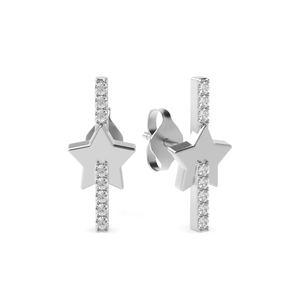Pave Setting Round Shape Tiny Star Designer Diamond Stud Earrings (14.0mm X 5.80mm)