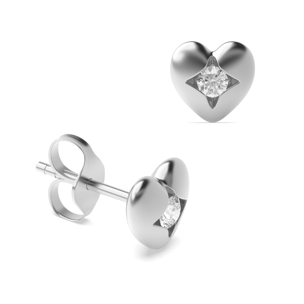 Channel Setting Round Shape Solid Heart Designer Diamond Stud Earrings (6.20mm X 6.40mm)