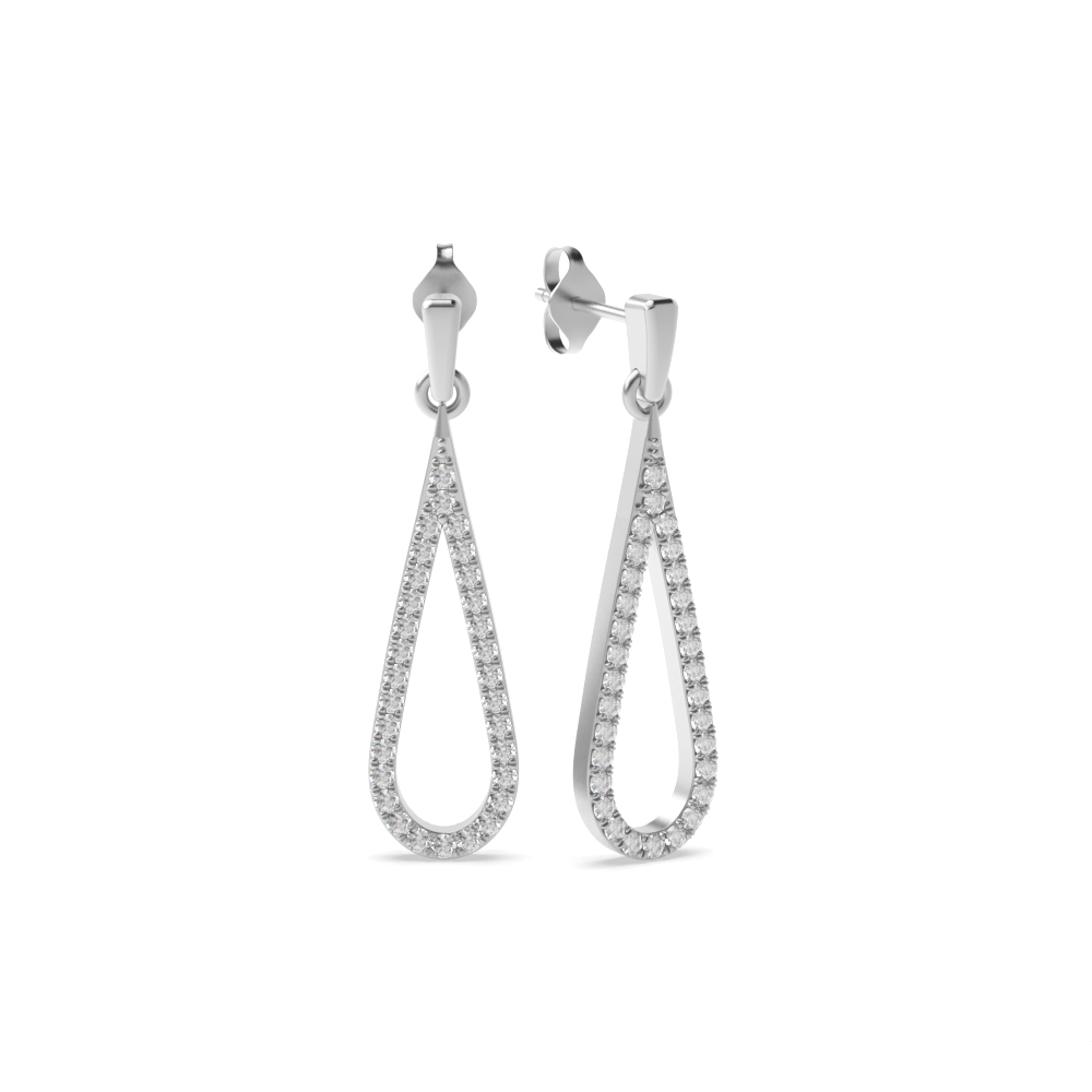Pave Setting Round Shape Long Open Diamond Drop Earrings  (31.0mm X 8.0mm)