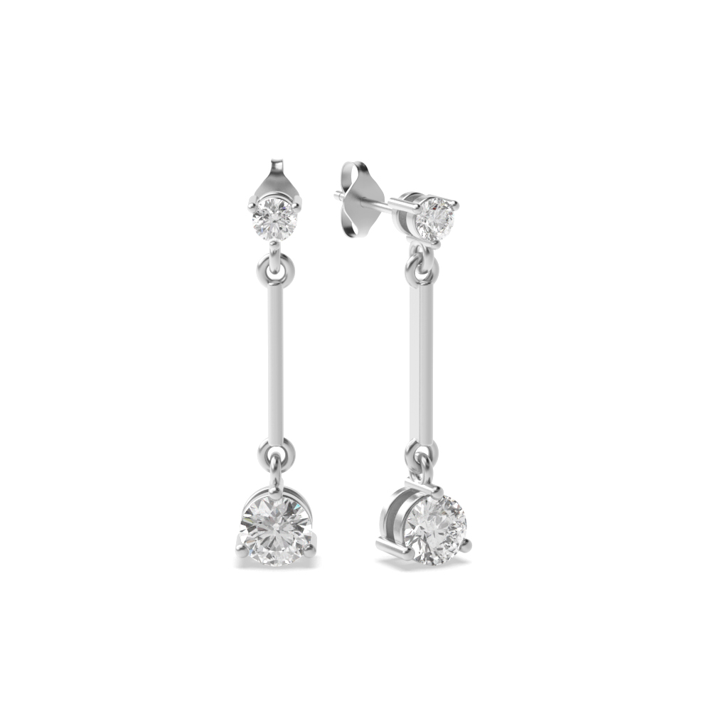 3 Prongs Round Shape Dangling Long Diamond Drop Earrings  (24.70mm  - 5.40mm)