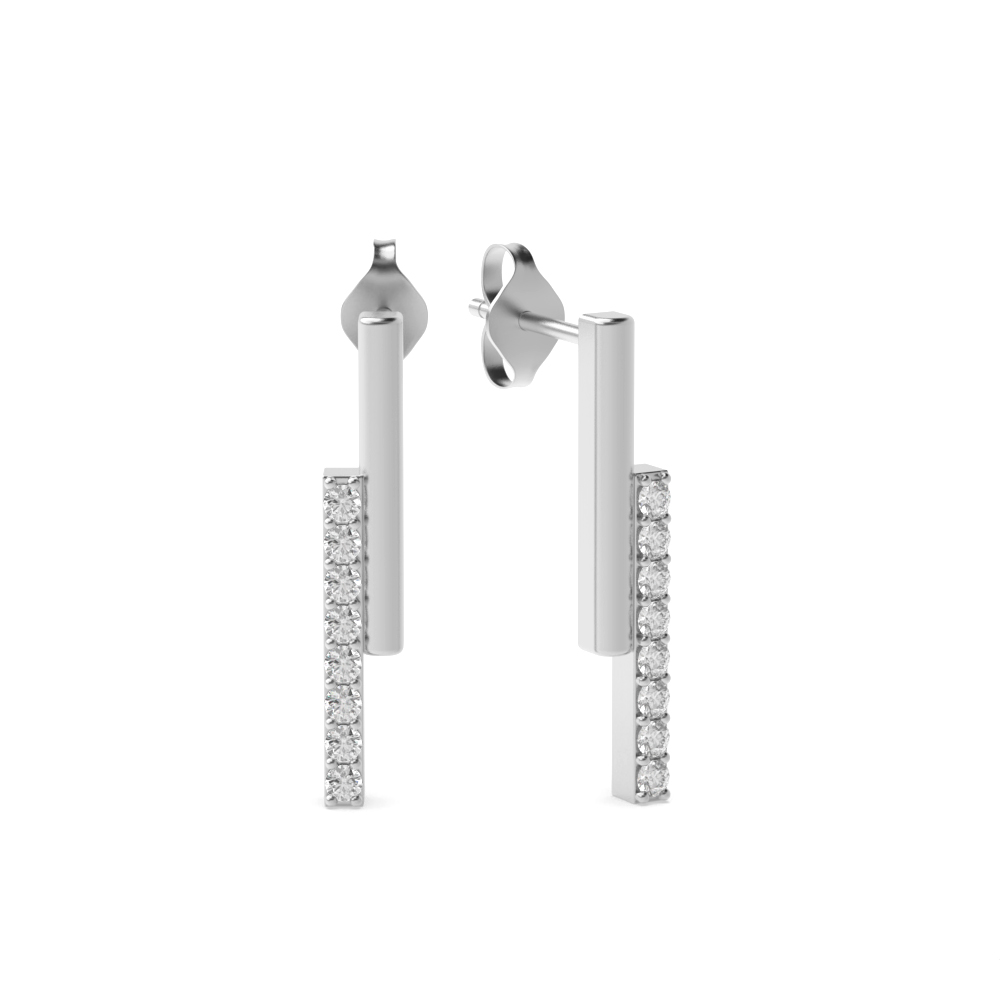 3 Prongs Round Shape Dropping Bar Designer Moissanite Stud Earrings (19.50mm X 3.0mm)