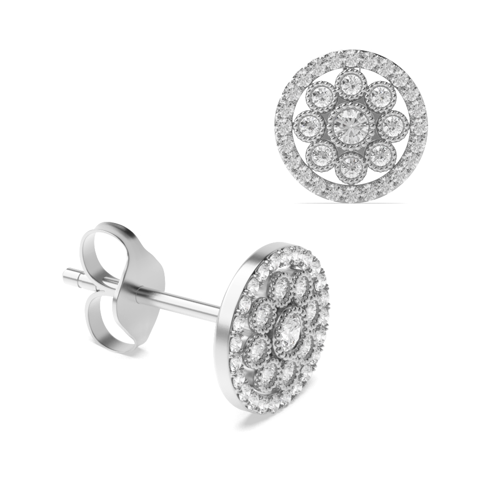 Pave Setting Round Shape Circle Designer Diamond Stud Earrings (13.0mm)