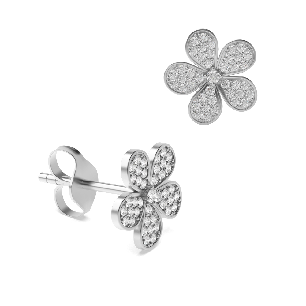 Pave Setting Round Shape Flower Designer Stud Diamond Earrings (18.0mm X 17.0mm)