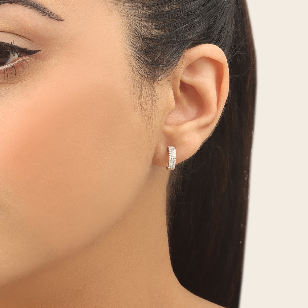 Pave Setting Round 3 row Diamond Earrings