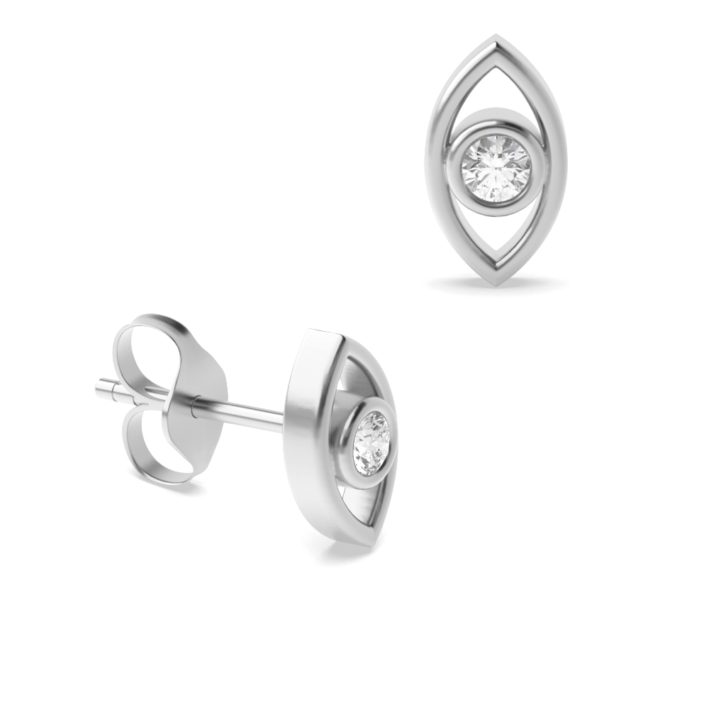 Bezel Setting Round Shape Eye Designer Diamond Stud Earrings (5.40mm X 9.40mm)