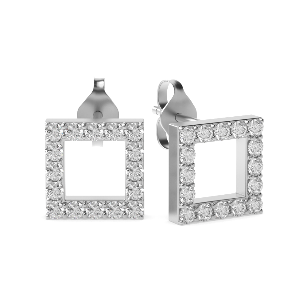 Pave Setting Round Shape Open Square Designer Diamond Stud Earrings (7.50mm)
