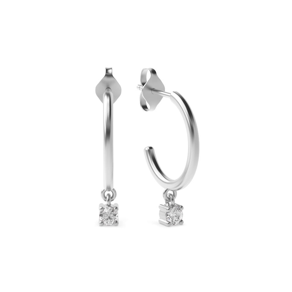 4 Prongs Round Shape Huggies Diamond Drop Earrings